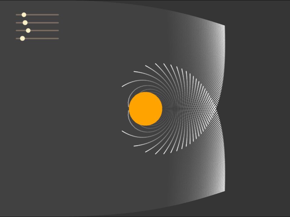 Light rays bending around a black hole in the simulation