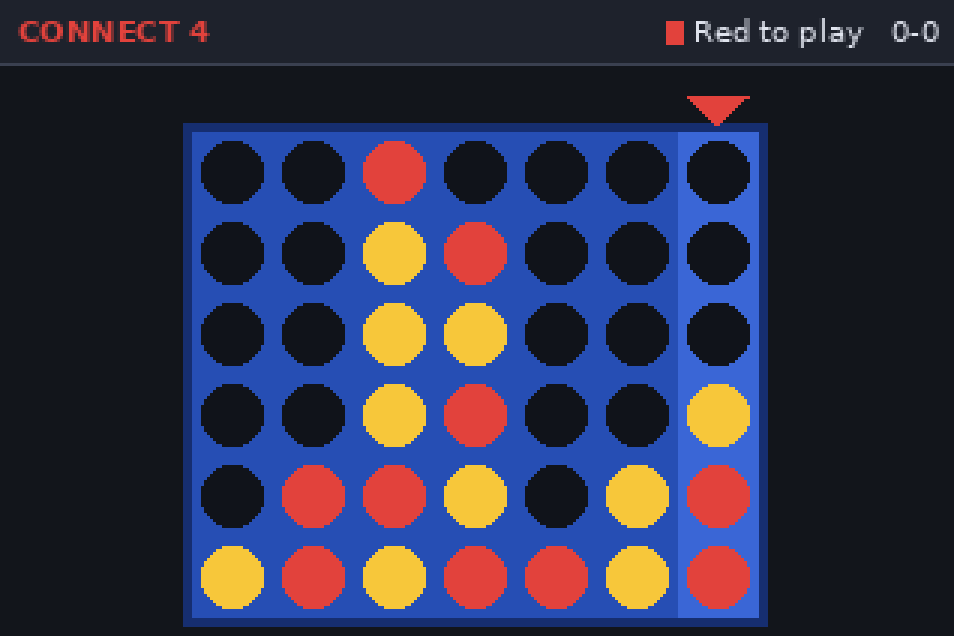 A Connect Four board with red and yellow counters stacked up